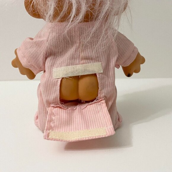 Vtg Russ Bedtime Sleepy Troll Doll Pajamas Pink Stripe Nightcap 8 Inch Tall - Picture 16 of 16